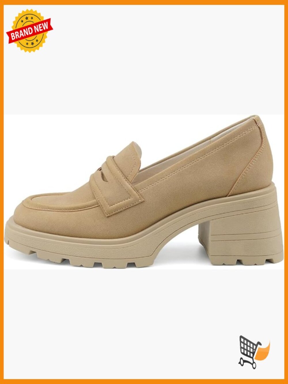 Chunky Block Heel Loafers Suede Slip On Round Toe Platform Shoes